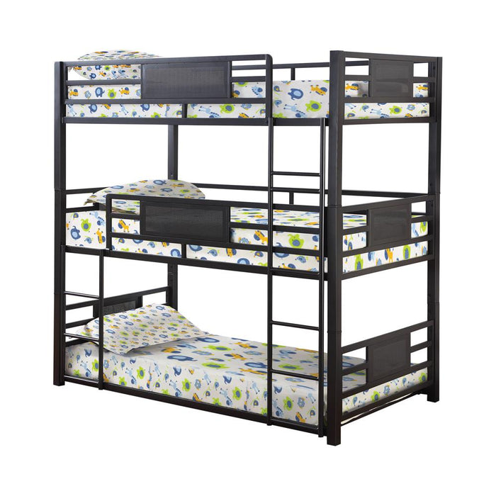 Rogen Twin Triple Bunk Bed Dark Bronze - U&U Home Budget Furniture (Carteret, NJ)