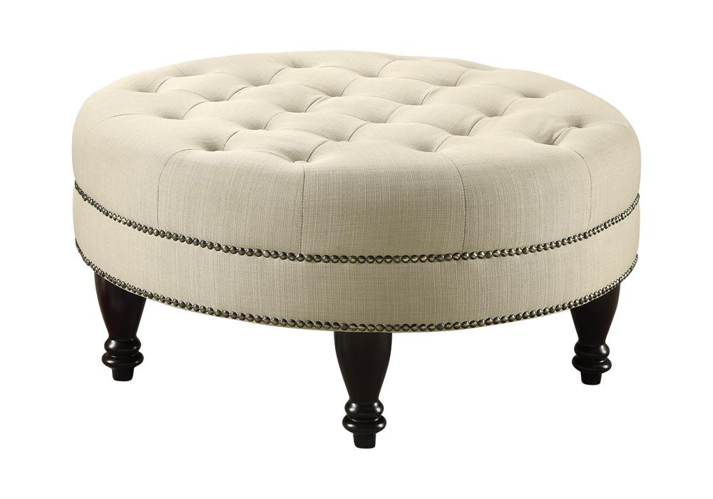 Elchin Round Upholstered Tufted Ottoman Oatmeal - U&U Home Budget Furniture (Carteret, NJ)