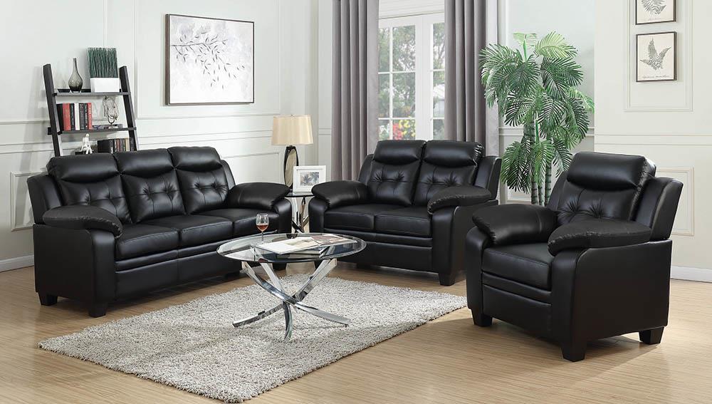 Finley Upholstered Pillow Top Arm Living Room Set Black - U&U Home Budget Furniture (Carteret, NJ)