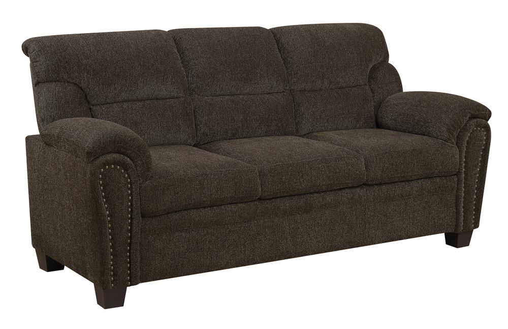 Clementine Upholstered Sofa with Nailhead Trim Brown - U&U Home Budget Furniture (Carteret, NJ)