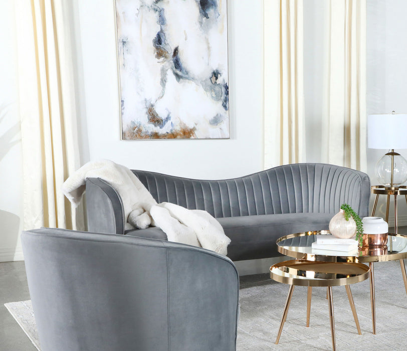 Sophia Upholstered Loveseat with Camel Back Grey and Gold - U&U Home Budget Furniture (Carteret, NJ)