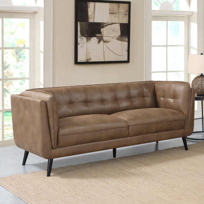 Thatcher Upholstered Button Tufted Sofa Brown - U&U Home Budget Furniture (Carteret, NJ)