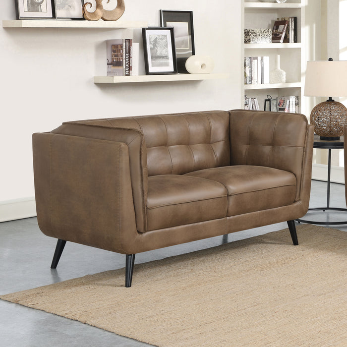 Thatcher Upholstered Button Tufted Loveseat Brown - U&U Home Budget Furniture (Carteret, NJ)