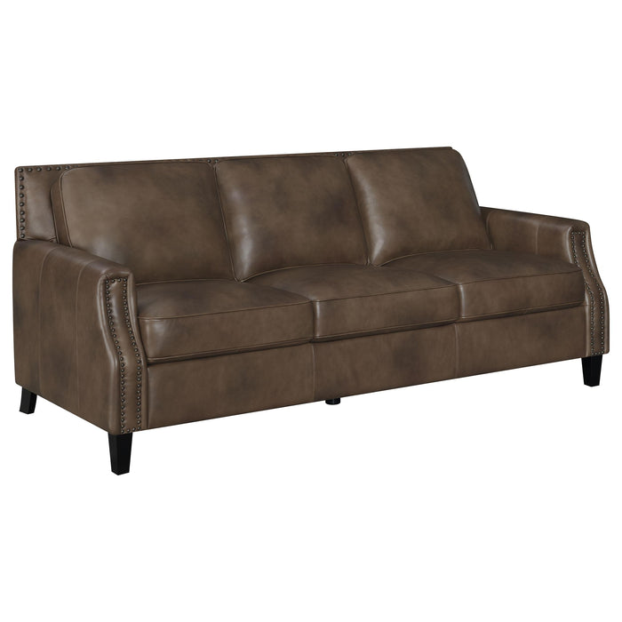 Leaton Upholstered Recessed Arms Sofa Brown Sugar - U&U Home Budget Furniture (Carteret, NJ)