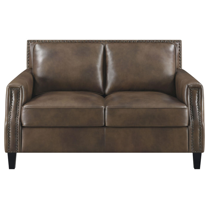 Leaton Upholstered Recessed Arms Loveseat Brown Sugar - U&U Home Budget Furniture (Carteret, NJ)