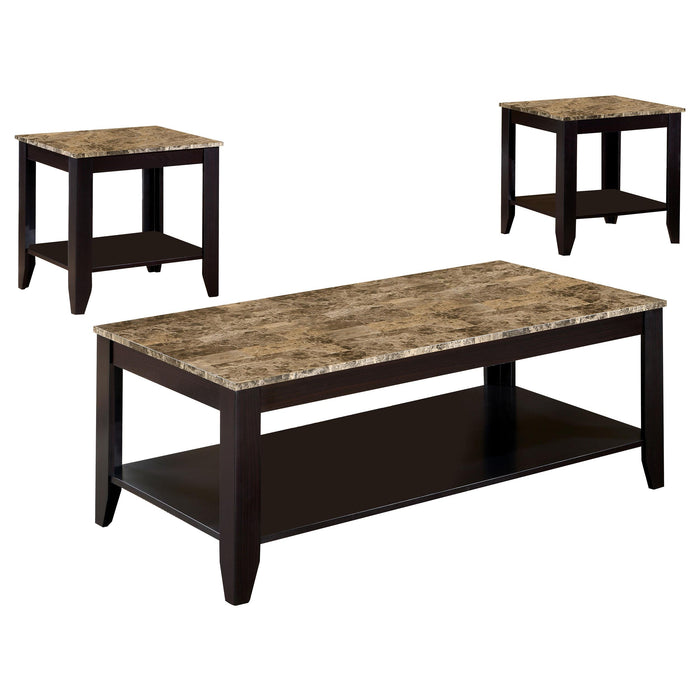 Flores 3-piece Occasional Table Set with Shelf Cappuccino - U&U Home Budget Furniture (Carteret, NJ)