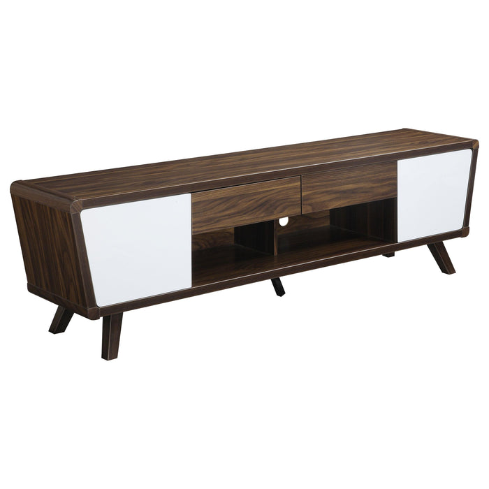 Alvin 2-drawer TV Console Dark Walnut and Glossy White - U&U Home Budget Furniture (Carteret, NJ)