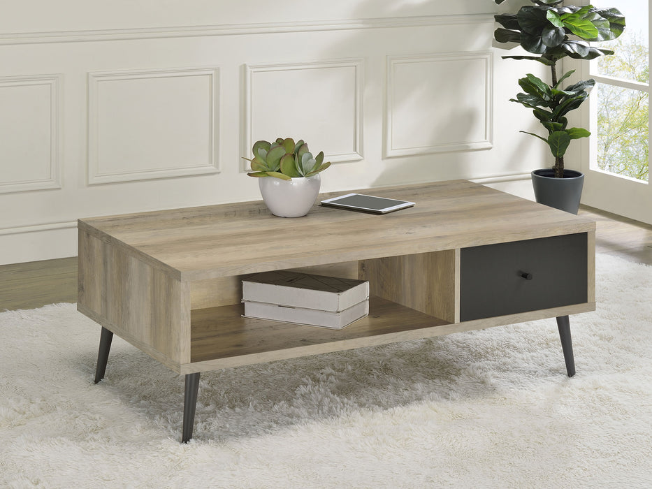 Welsh1-drawer Rectangular Engineered Wood Coffee Table With Storage Shelf Antique Pine and Grey - U&U Home Budget Furniture (Carteret, NJ)