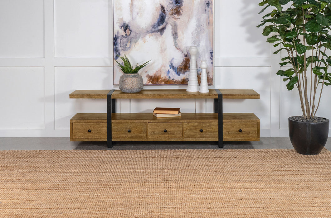 Otto 4-drawer Solid Wood 70" TV Stand Brown and Gunmetal - U&U Home Budget Furniture (Carteret, NJ)