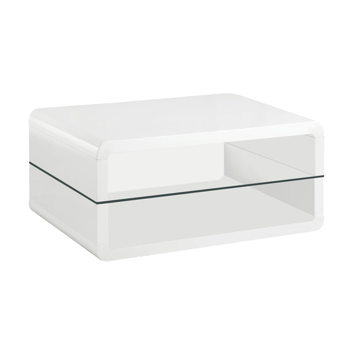 Elana Rectangle 2-shelf Coffee Table Glossy White - U&U Home Budget Furniture (Carteret, NJ)