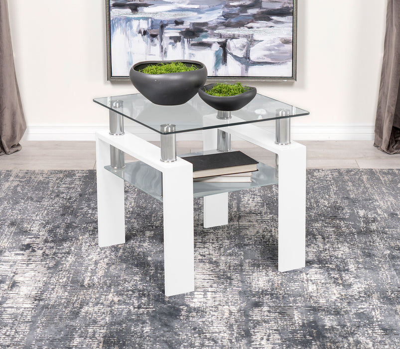 Dyer Square Glass Top End Table With Shelf White - U&U Home Budget Furniture (Carteret, NJ)