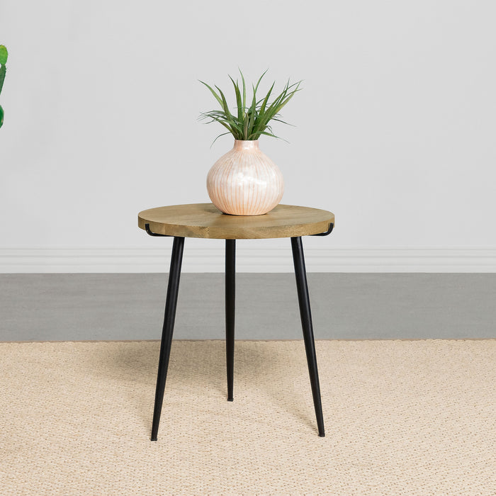 Pilar Round Solid Wood Top End Table Natural and Black - U&U Home Budget Furniture (Carteret, NJ)