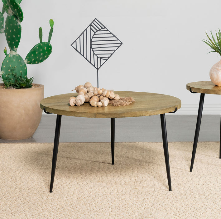 Pilar Round Solid Wood Top Coffee Table Natural and Black - U&U Home Budget Furniture (Carteret, NJ)