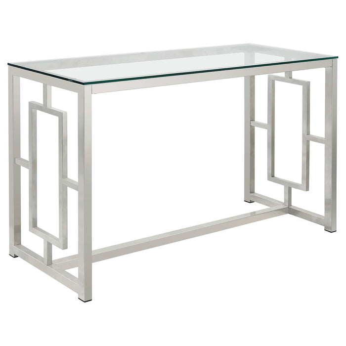 Merced Rectangle Glass Top Sofa Table Nickel - U&U Home Budget Furniture (Carteret, NJ)