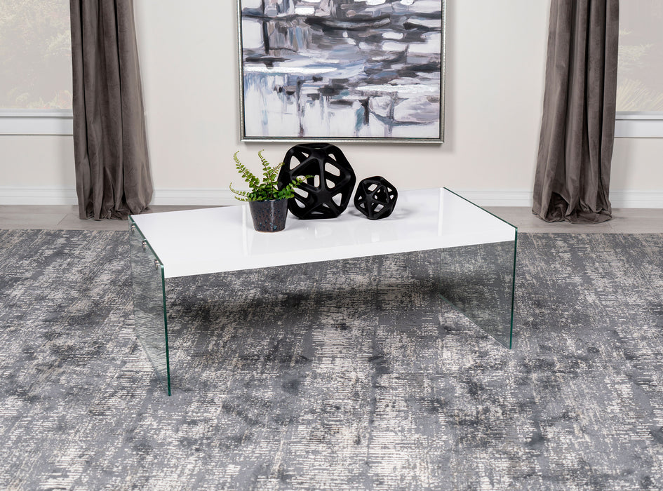 Opal Rectangular Coffee Table With Clear Glass Legs White High Gloss - U&U Home Budget Furniture (Carteret, NJ)