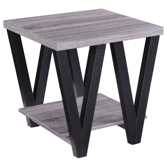 Stevens V-shaped End Table Black and Antique Grey - U&U Home Budget Furniture (Carteret, NJ)