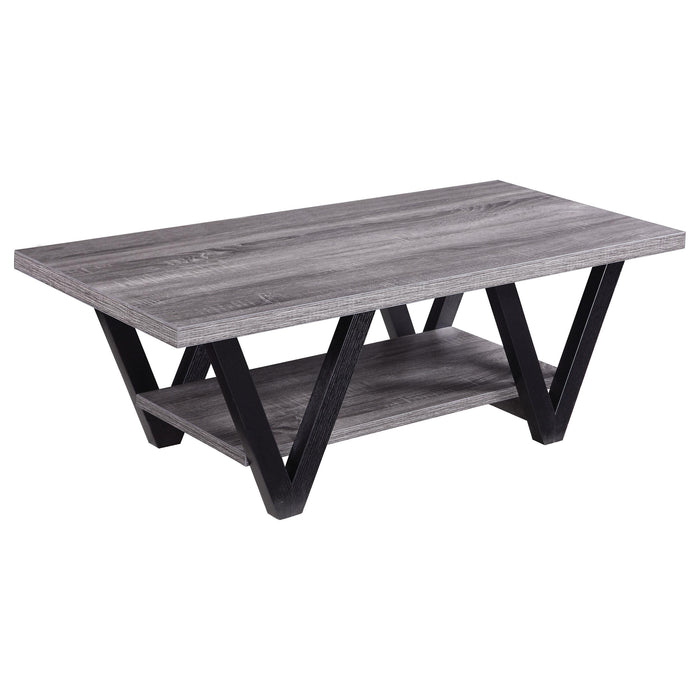 Stevens V-shaped Coffee Table Black and Antique Grey - U&U Home Budget Furniture (Carteret, NJ)