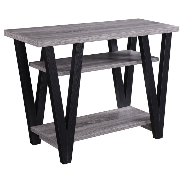 Stevens V-shaped Sofa Table Black and Antique Grey - U&U Home Budget Furniture (Carteret, NJ)
