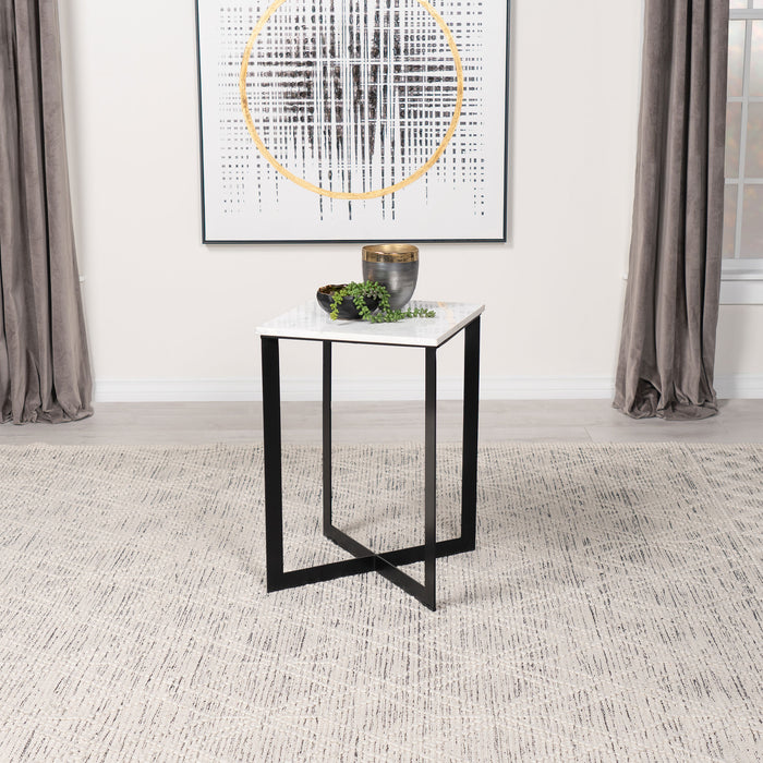 Tobin Square Marble Top End Table White and Black - U&U Home Budget Furniture (Carteret, NJ)