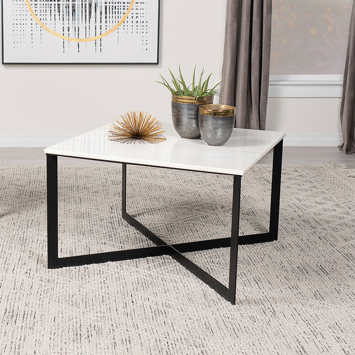 Tobin Square Marble Top Coffee Table White and Black - U&U Home Budget Furniture (Carteret, NJ)