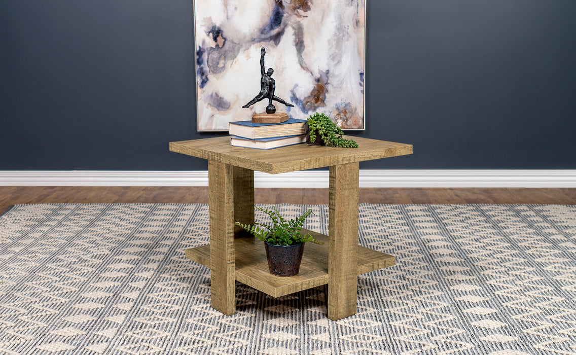Dawn Square Engineered Wood End Table With Shelf Mango - U&U Home Budget Furniture (Carteret, NJ)