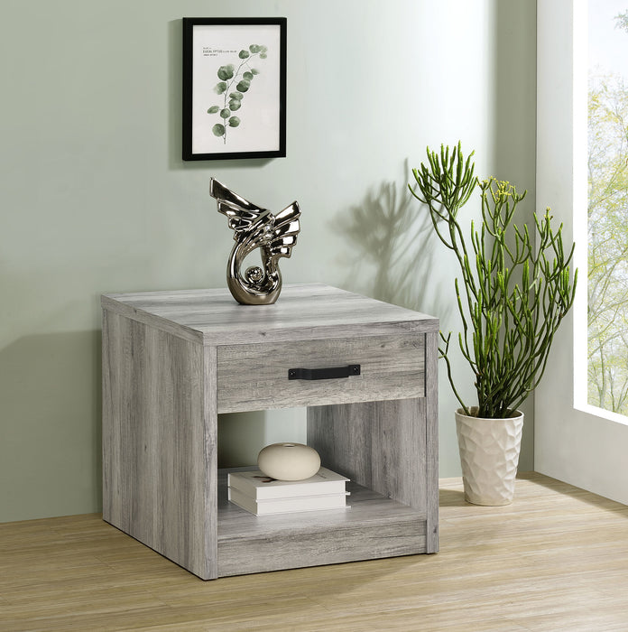 Felix 1-drawer Square Engineered Wood End Table Grey Driftwood - U&U Home Budget Furniture (Carteret, NJ)