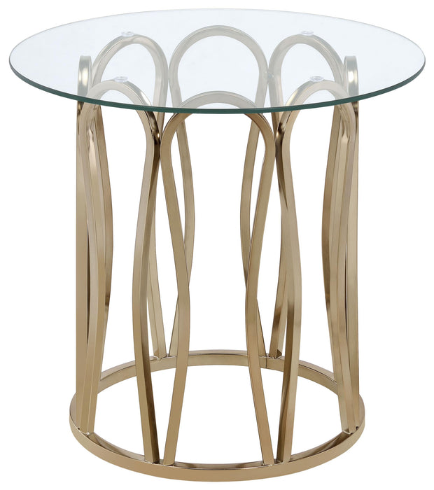Monett Round End Table Chocolate Chrome and Clear - U&U Home Budget Furniture (Carteret, NJ)