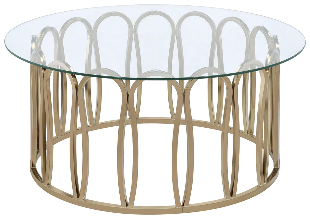 Monett Round Coffee Table Chocolate Chrome and Clear - U&U Home Budget Furniture (Carteret, NJ)