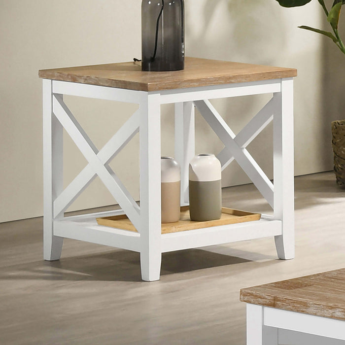 Maisy Square Wooden End Table With Shelf Brown and White - U&U Home Budget Furniture (Carteret, NJ)