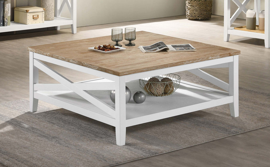 Maisy Square Wooden Coffee Table With Shelf Brown and White - U&U Home Budget Furniture (Carteret, NJ)