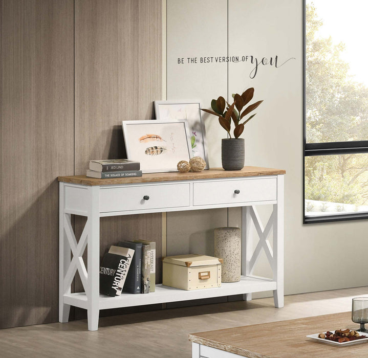 Maisy Rectangular Wooden Sofa Table With Shelf Brown and White - U&U Home Budget Furniture (Carteret, NJ)