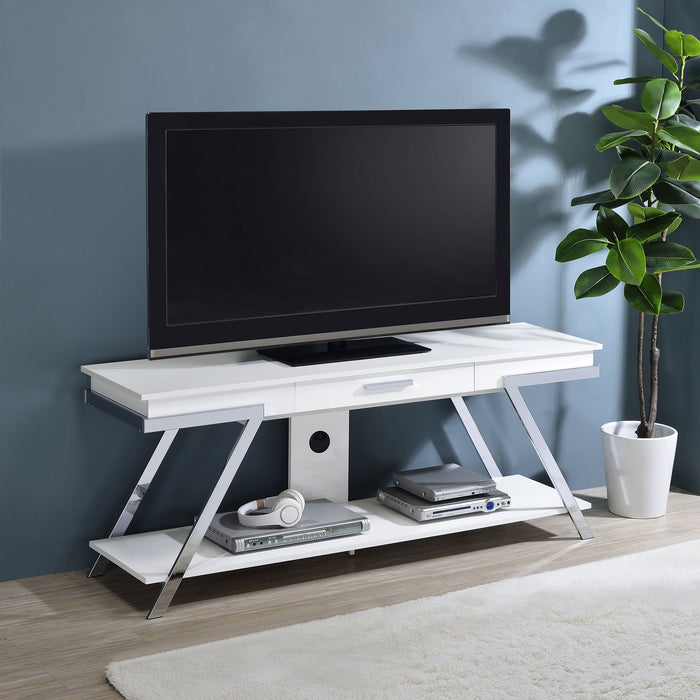 Marcia 1-drawer Wood 60" TV Stand White High Gloss and Chrome - U&U Home Budget Furniture (Carteret, NJ)