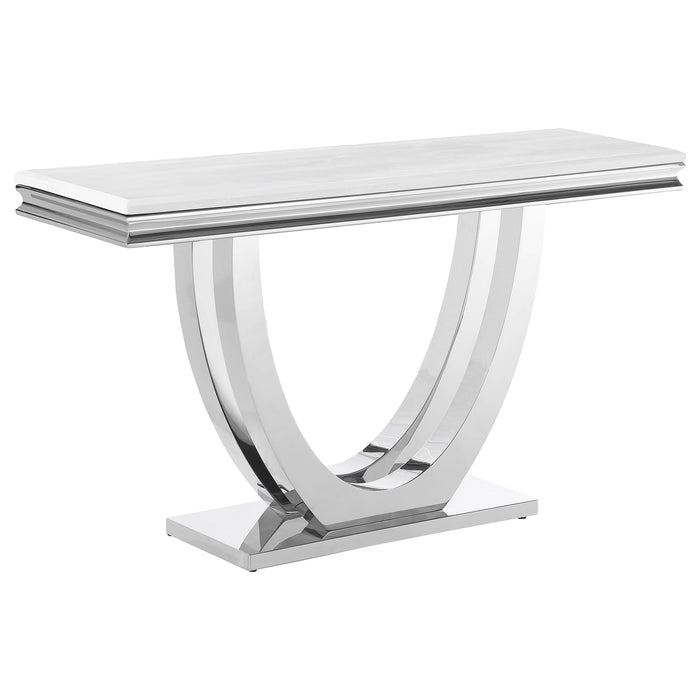 Kerwin U-base Rectangle Sofa Table White and Chrome - U&U Home Budget Furniture (Carteret, NJ)