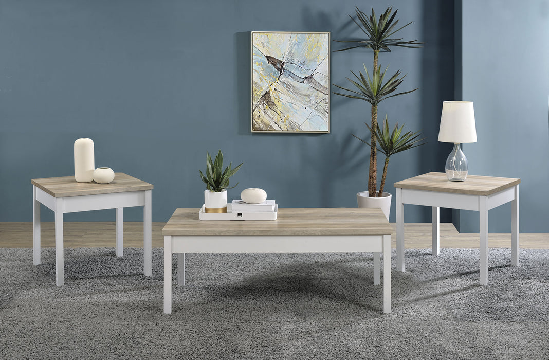 Stacie 3-piece Composite Wood Coffee Table Set Antique Pine and White - U&U Home Budget Furniture (Carteret, NJ)