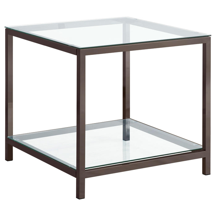 Trini End Table with Glass Shelf Black Nickel - U&U Home Budget Furniture (Carteret, NJ)