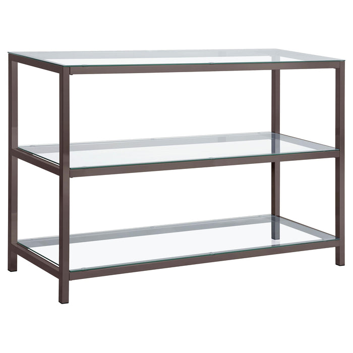 Trini Sofa Table with Glass Shelf Black Nickel - U&U Home Budget Furniture (Carteret, NJ)