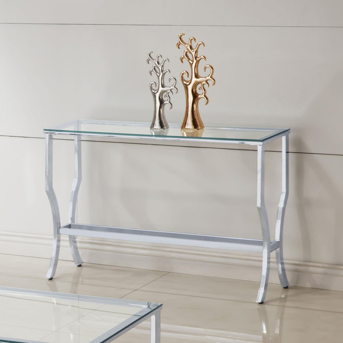 Saide Rectangular Sofa Table with Mirrored Shelf Chrome - U&U Home Budget Furniture (Carteret, NJ)