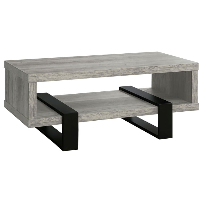 Dinard Coffee Table with Shelf Grey Driftwood - U&U Home Budget Furniture (Carteret, NJ)