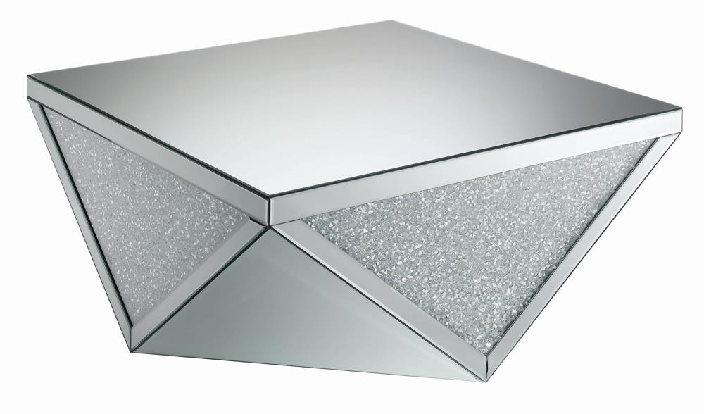 Amore Square Coffee Table with Triangle Detailing Silver and Clear Mirror - U&U Home Budget Furniture (Carteret, NJ)