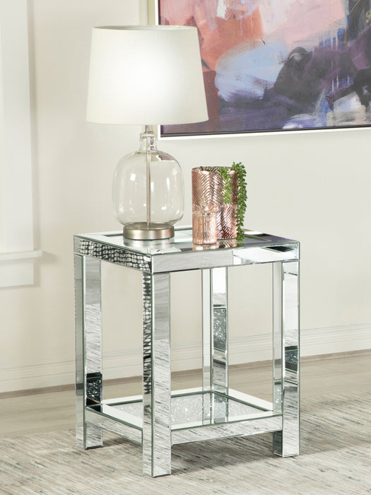 Valentina Square End Table with Glass Top Mirror - U&U Home Budget Furniture (Carteret, NJ)