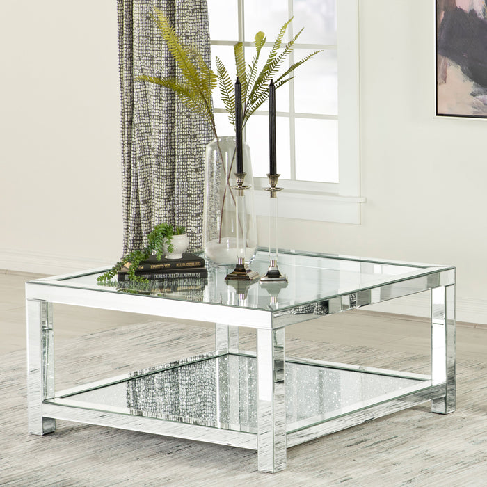 Valentina Rectangular Coffee Table with Glass Top Mirror - U&U Home Budget Furniture (Carteret, NJ)