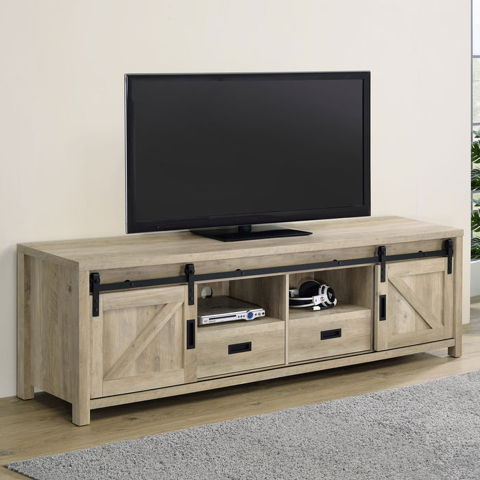 Madra Rectangular TV Console with 2 Sliding Doors - U&U Home Budget Furniture (Carteret, NJ)