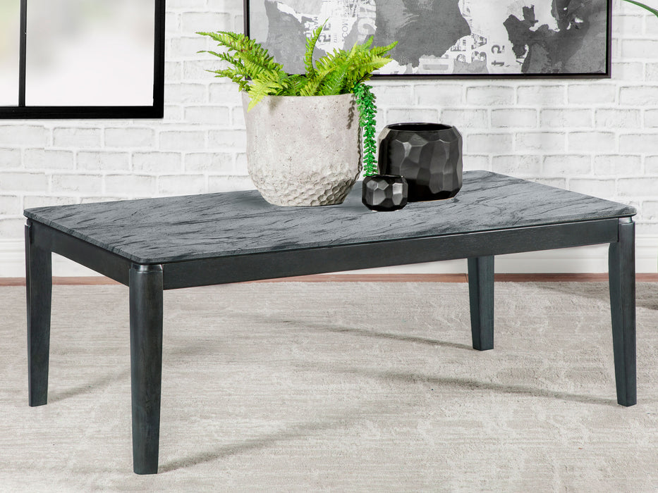 Mozzi Rectangular Coffee Table Faux Grey Marble and Black - U&U Home Budget Furniture (Carteret, NJ)