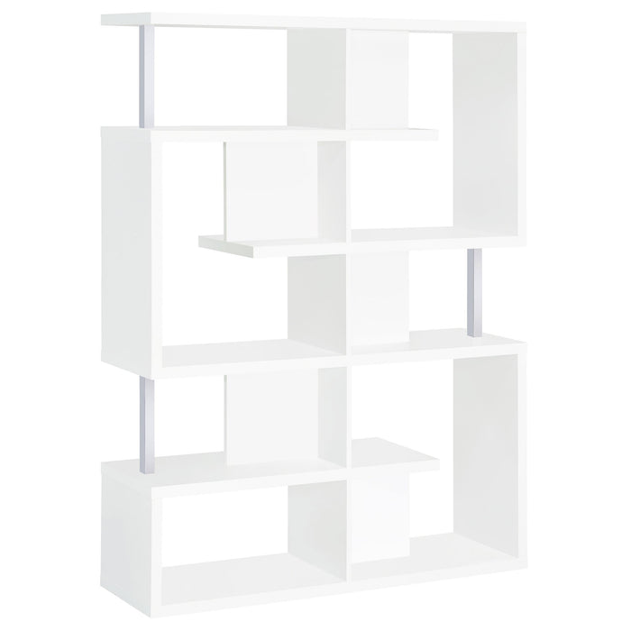 Hoover 5-tier Bookcase White and Chrome - U&U Home Budget Furniture (Carteret, NJ)
