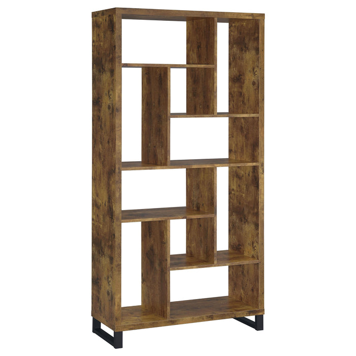 Delwin 10-shelf Bookcase Antique Nutmeg - U&U Home Budget Furniture (Carteret, NJ)