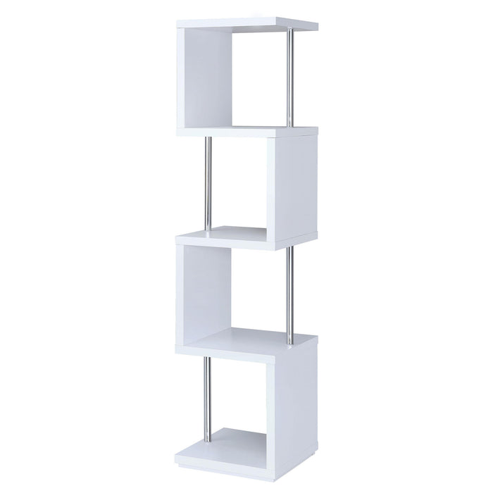 Baxter 4-shelf Bookcase White and Chrome - U&U Home Budget Furniture (Carteret, NJ)