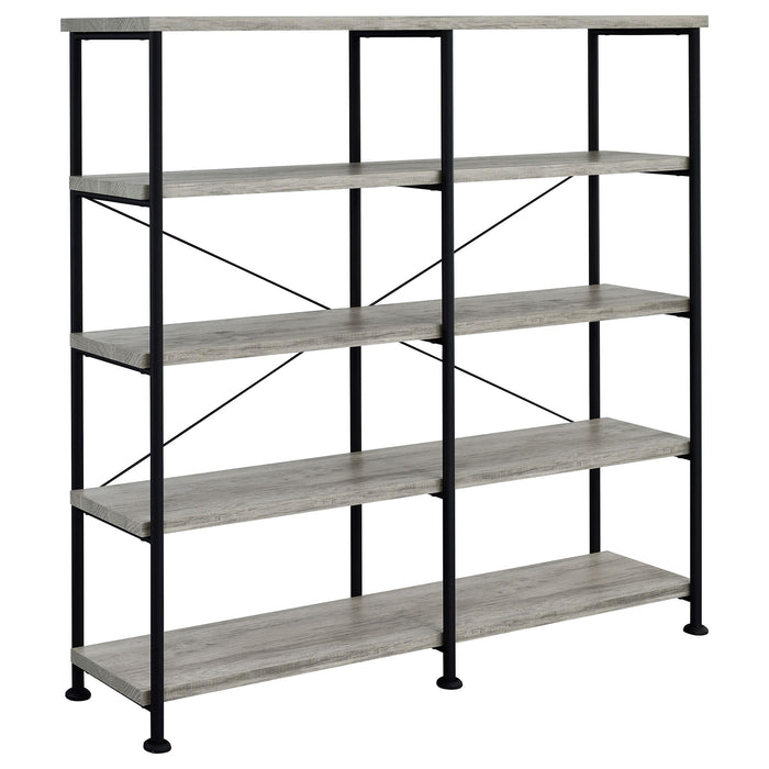 Analiese 4-shelf Open Bookcase Grey Driftwood - U&U Home Budget Furniture (Carteret, NJ)