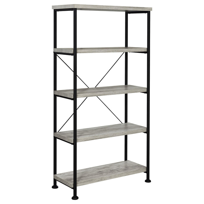Analiese 4-shelf Bookcase Grey Driftwood - U&U Home Budget Furniture (Carteret, NJ)