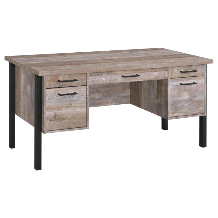 Samson 4-drawer Office Desk Weathered Oak - U&U Home Budget Furniture (Carteret, NJ)