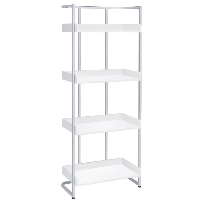 Ember 4-shelf Bookcase White High Gloss and Chrome - U&U Home Budget Furniture (Carteret, NJ)
